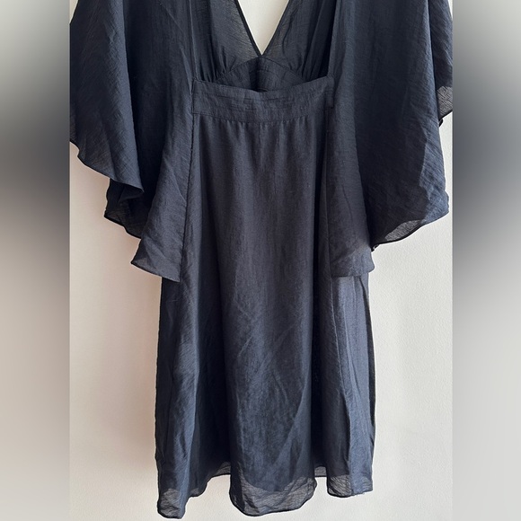 roberio sampaio Black Flutter Sleeve Linen Dress, Black Beach Coverup - Picture 16 of 16